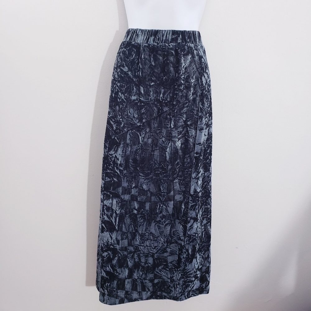 Mystree Crushed Velvet Slate Midi Split Skirt